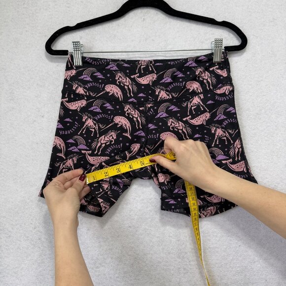 Lab MFG Shorts Womens Small 6 Black Pink Purple Unicorn Rainbow Yoga Compression - Picture 9 of 12